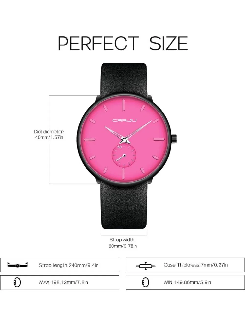 Unisex Pink Ultra-Thin Minimalist Waterproof Fashion Leather Band Wrist Watch